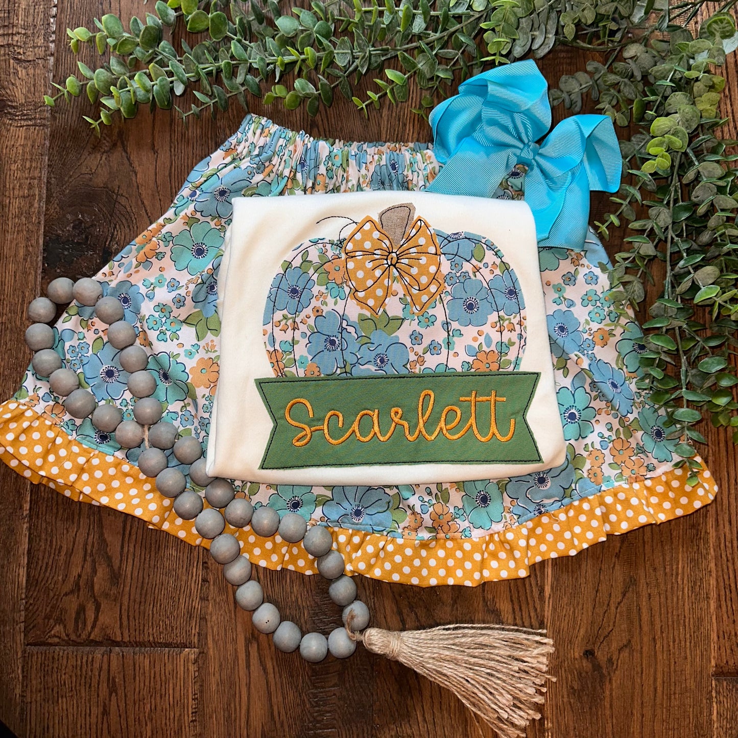 Floral Pumpkin with Bow & Patch