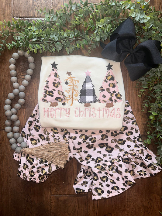 Christmas Trees Pink Leopard Outfit