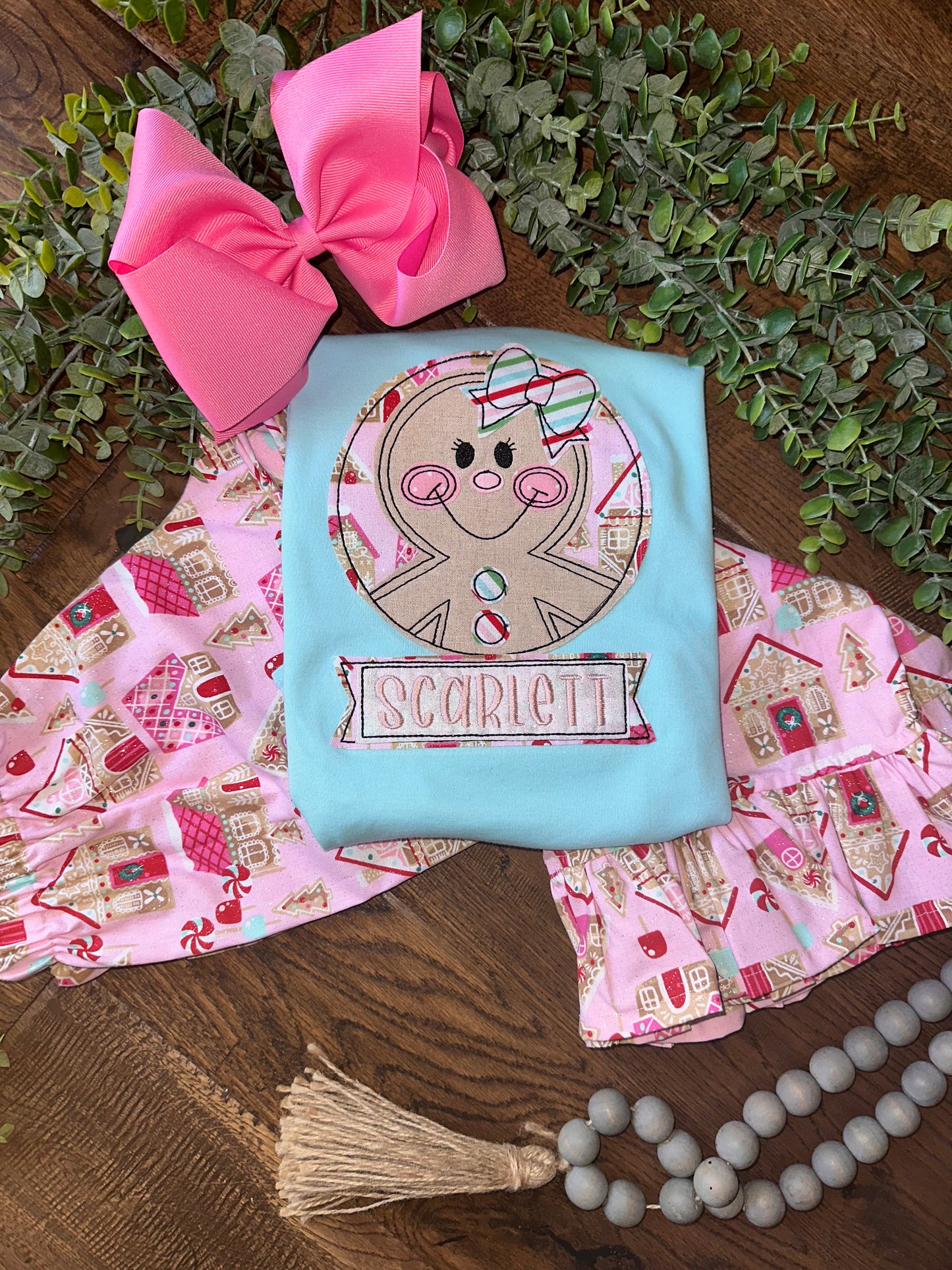 Pink + Blue Gingerbread girl Outfit