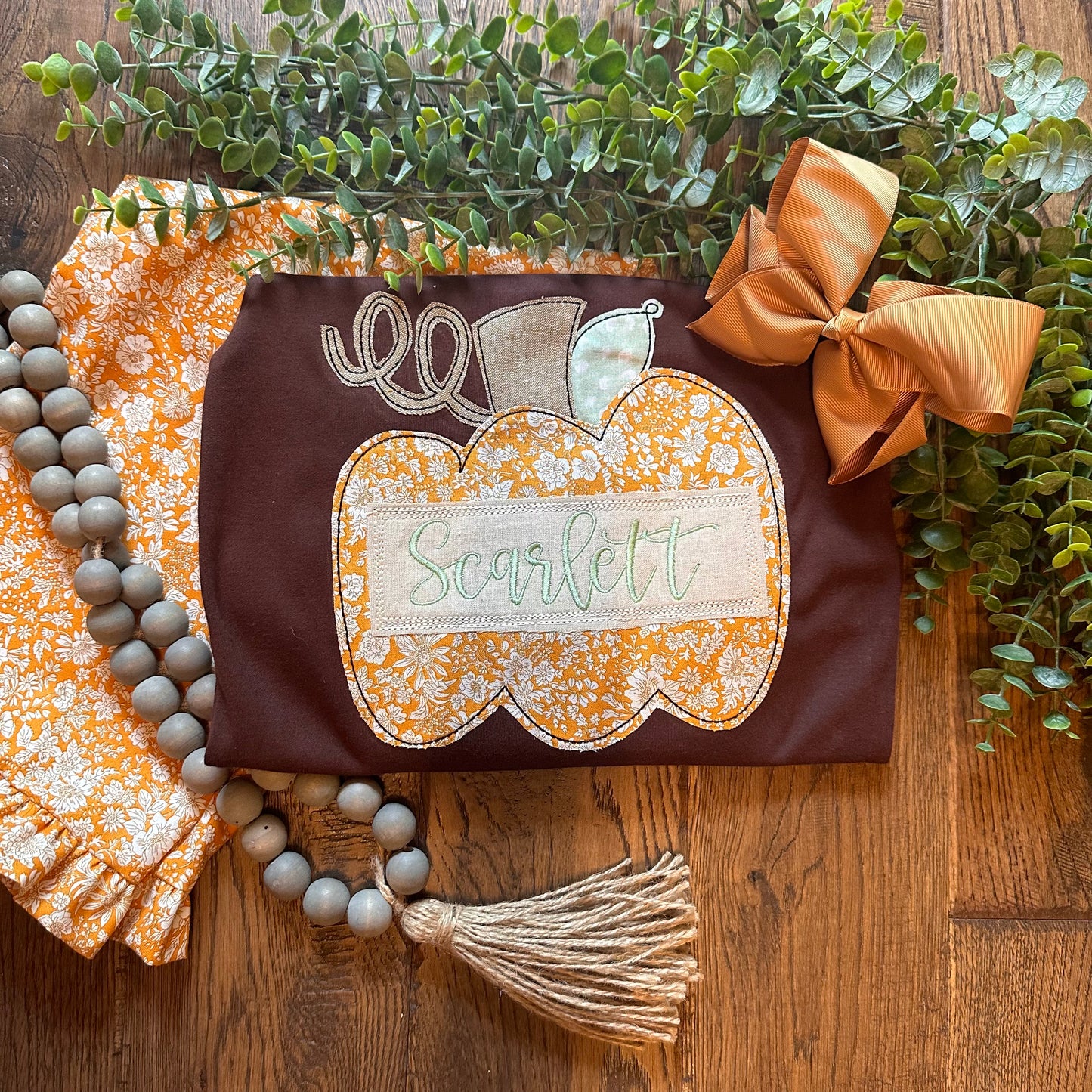 Orange Floral Name Patch Pumpkin