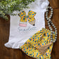 Yellow cheetah bow pencil with name shirt and Shorts