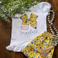 Yellow cheetah bow pencil with name shirt and Shorts