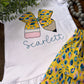 Yellow cheetah bow pencil with name shirt and Shorts